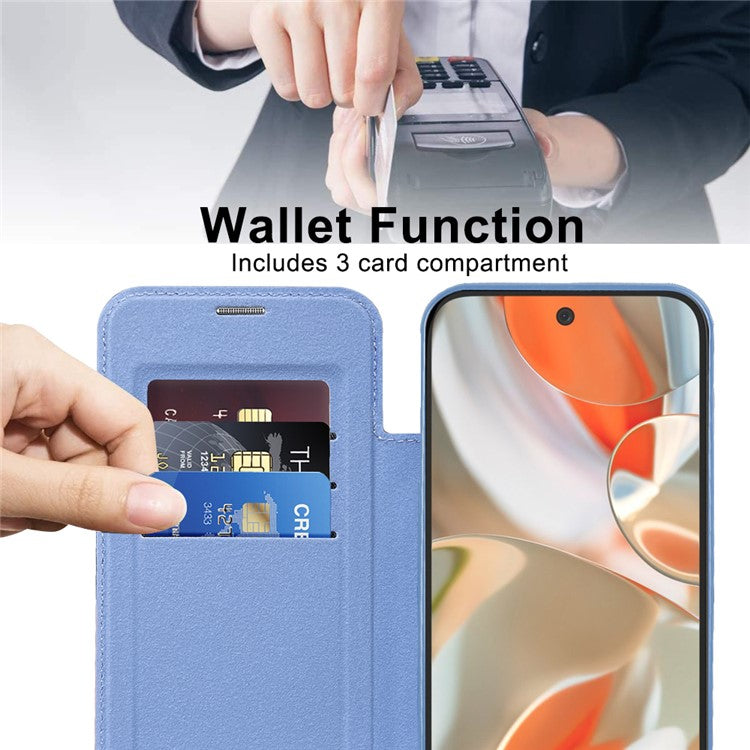 For Google Pixel 9 Pro XL Case Compatible with MagSafe RFID Blocking Leather Phone Cover - Blue