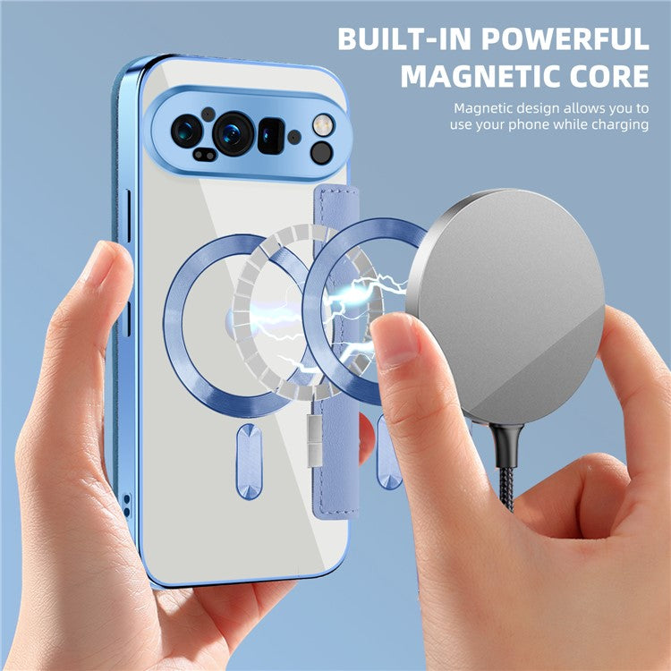 For Google Pixel 9 Pro XL Case Compatible with MagSafe RFID Blocking Leather Phone Cover - Blue