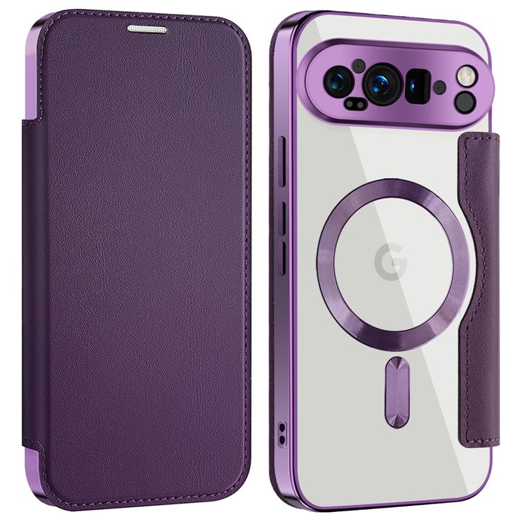 For Google Pixel 9 Pro XL Case Compatible with MagSafe RFID Blocking Leather Phone Cover - Purple
