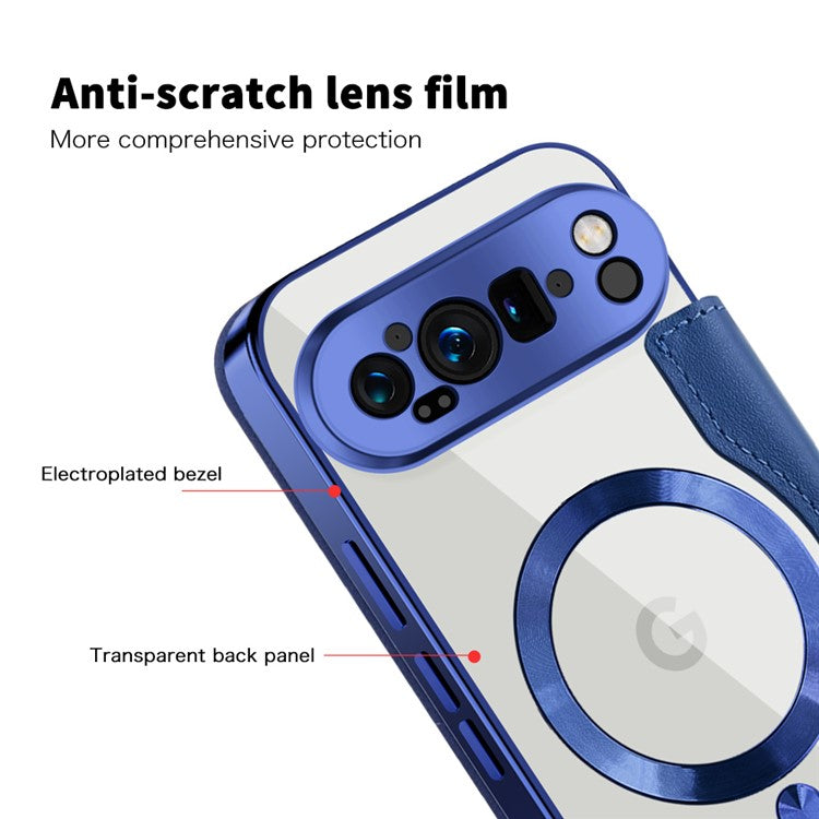 For Google Pixel 9 Pro XL Case Compatible with MagSafe RFID Blocking Leather Phone Cover - Sapphire