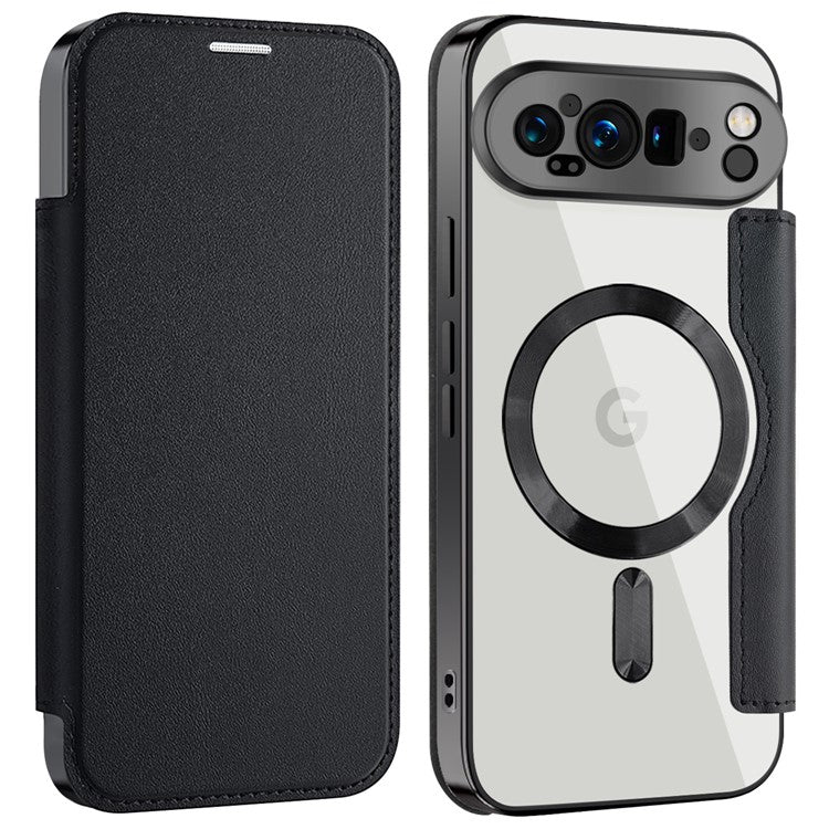 For Google Pixel 9 Pro XL Case Compatible with MagSafe RFID Blocking Leather Phone Cover - Black