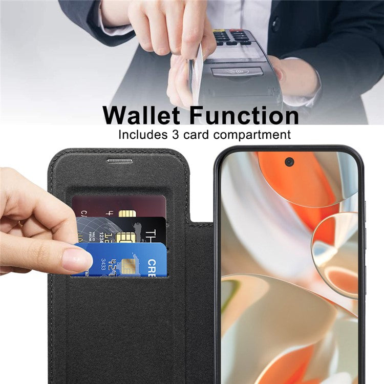 For Google Pixel 9 Pro XL Case Compatible with MagSafe RFID Blocking Leather Phone Cover - Black