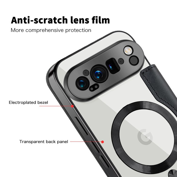 For Google Pixel 9 Pro XL Case Compatible with MagSafe RFID Blocking Leather Phone Cover - Black