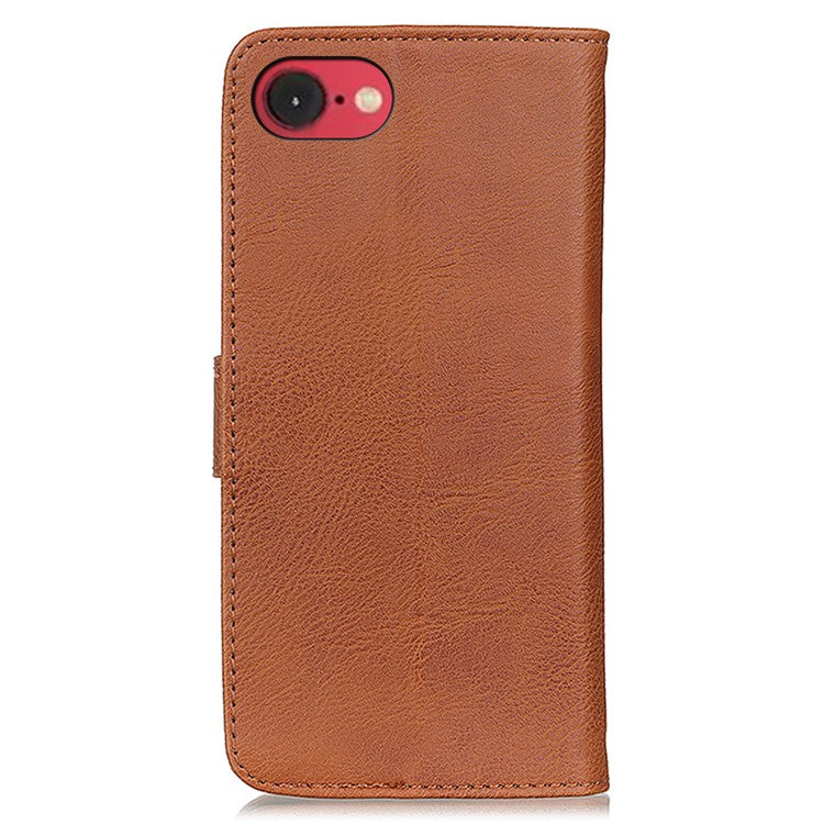 KHAZNEH For iPhone 16e Wallet Case Cowhide Texture Leather Flip Phone Cover - Brown