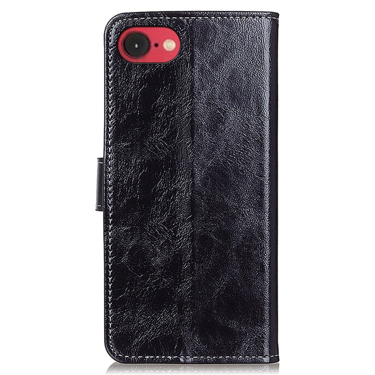 For iPhone 16e Case Crazy Horse Texture Leather Phone Wallet Cover - Black