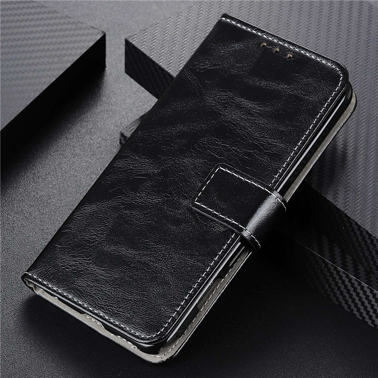 For iPhone 16e Case Crazy Horse Texture Leather Phone Wallet Cover - Black