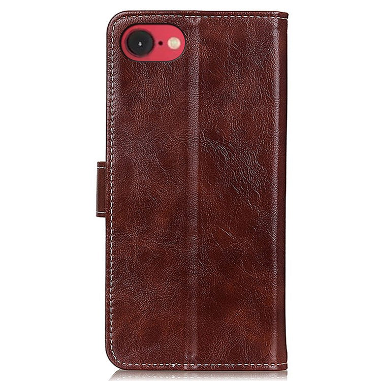 For iPhone 16e Case Crazy Horse Texture Leather Phone Wallet Cover - Brown