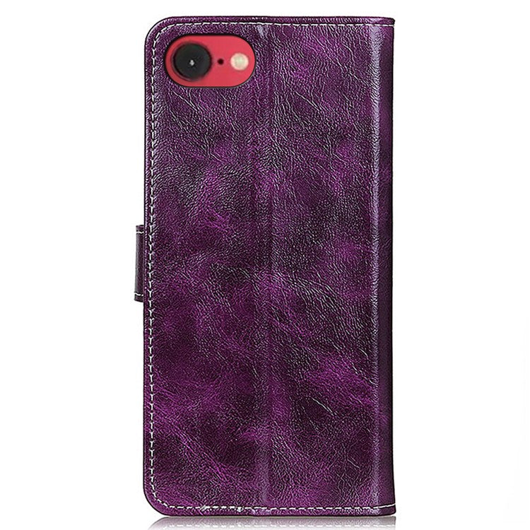 For iPhone 16e Case Crazy Horse Texture Leather Phone Wallet Cover - Purple