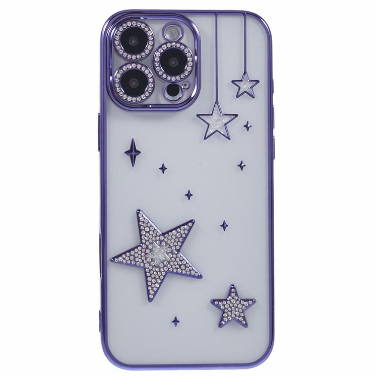 For iPhone 16 Pro Case 3D Bling Stars Electroplating TPU Clear Phone Case - Purple