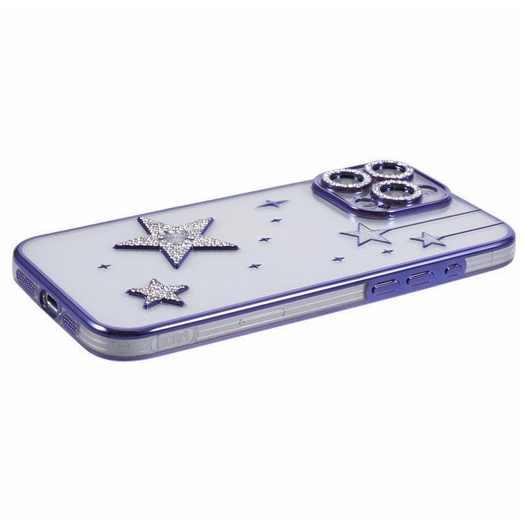 For iPhone 16 Pro Case 3D Bling Stars Electroplating TPU Clear Phone Case - Purple