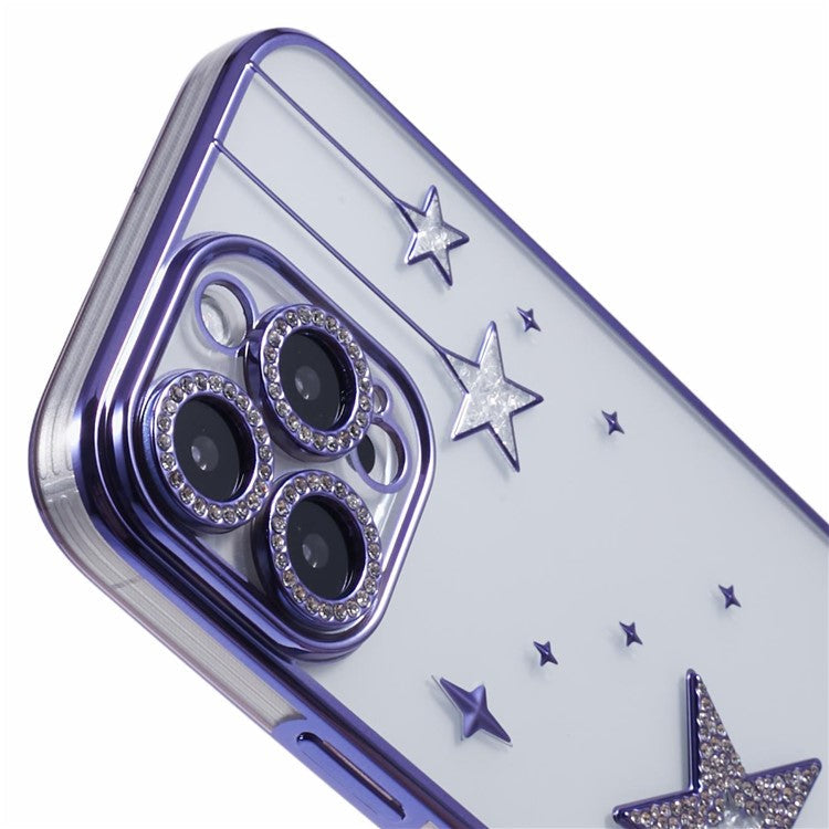 For iPhone 16 Pro Case 3D Bling Stars Electroplating TPU Clear Phone Case - Purple