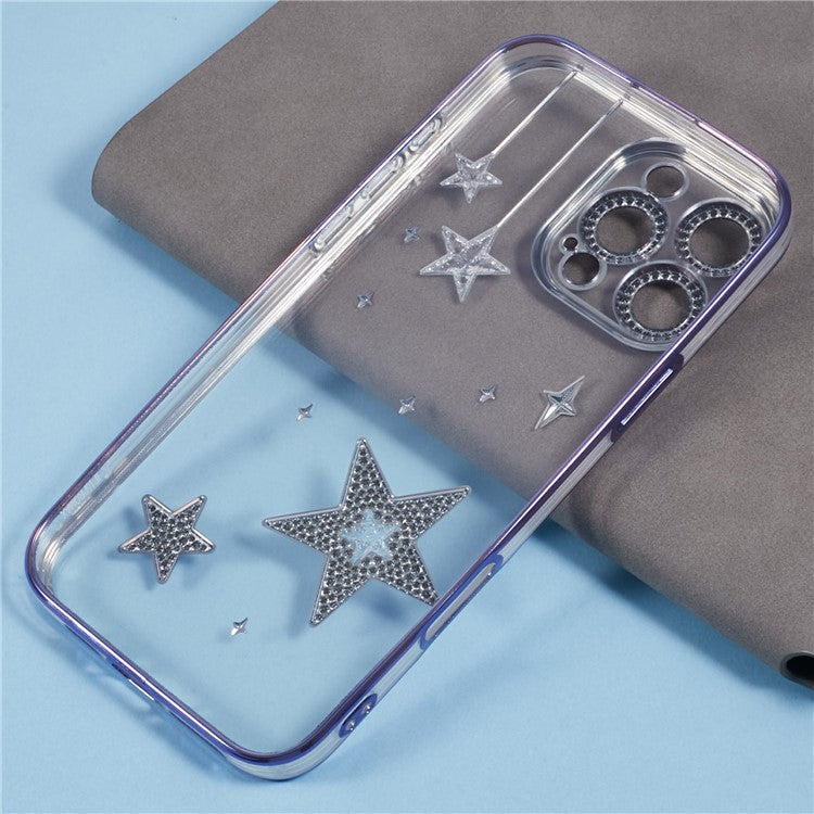 For iPhone 16 Pro Case 3D Bling Stars Electroplating TPU Clear Phone Case - Purple