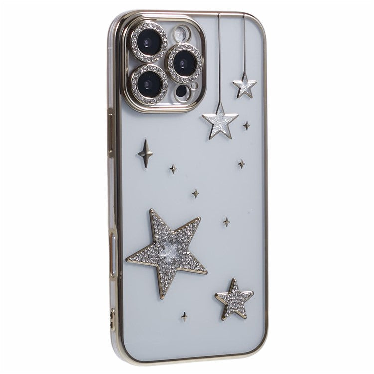 For iPhone 16 Pro Case 3D Bling Stars Electroplating TPU Clear Phone Case - Gold