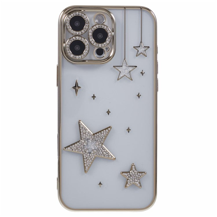 For iPhone 16 Pro Case 3D Bling Stars Electroplating TPU Clear Phone Case - Gold