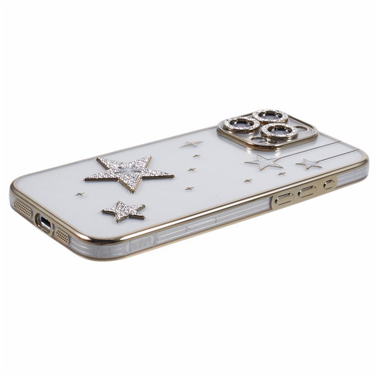 For iPhone 16 Pro Case 3D Bling Stars Electroplating TPU Clear Phone Case - Gold