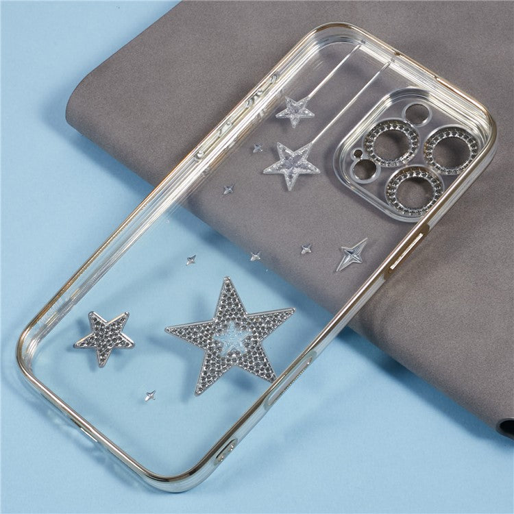 For iPhone 16 Pro Case 3D Bling Stars Electroplating TPU Clear Phone Case - Gold