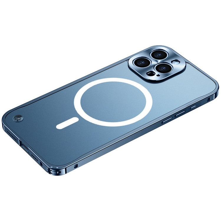 For iPhone 16 Pro Metal Clear Case Compatible with MagSafe Safety Lock Back Cover - Blue