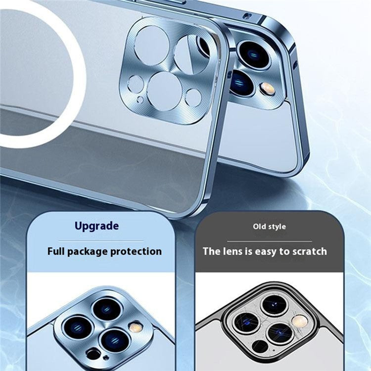 For iPhone 16 Pro Metal Clear Case Compatible with MagSafe Safety Lock Back Cover - Blue