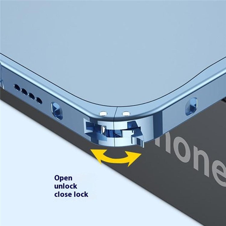 For iPhone 16 Pro Metal Clear Case Compatible with MagSafe Safety Lock Back Cover - Blue