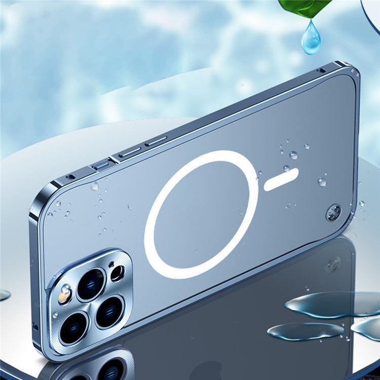 For iPhone 16 Pro Metal Clear Case Compatible with MagSafe Safety Lock Back Cover - Blue