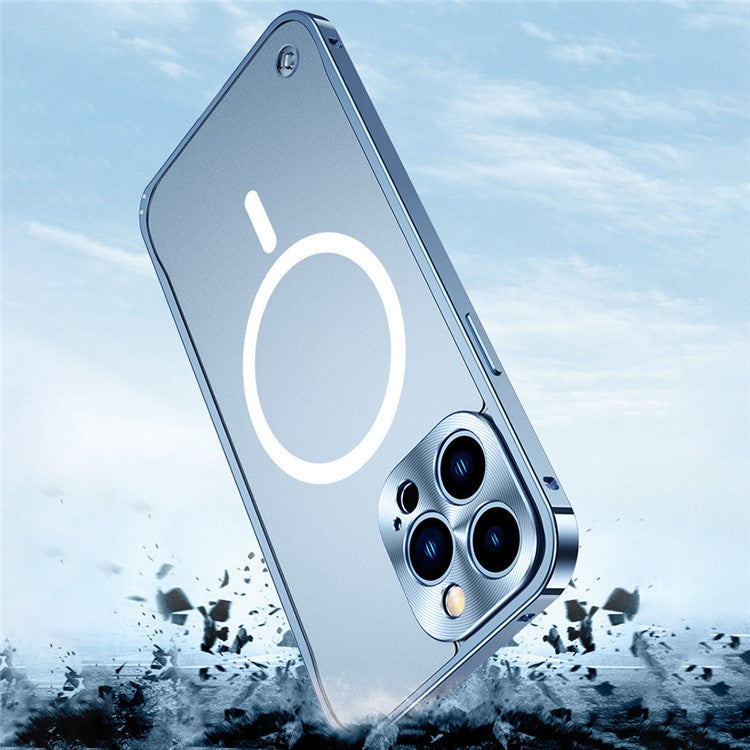 For iPhone 16 Pro Metal Clear Case Compatible with MagSafe Safety Lock Back Cover - Blue
