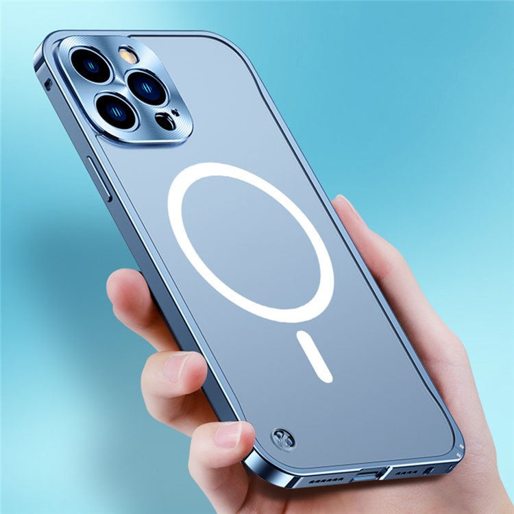 For iPhone 16 Pro Metal Clear Case Compatible with MagSafe Safety Lock Back Cover - Blue