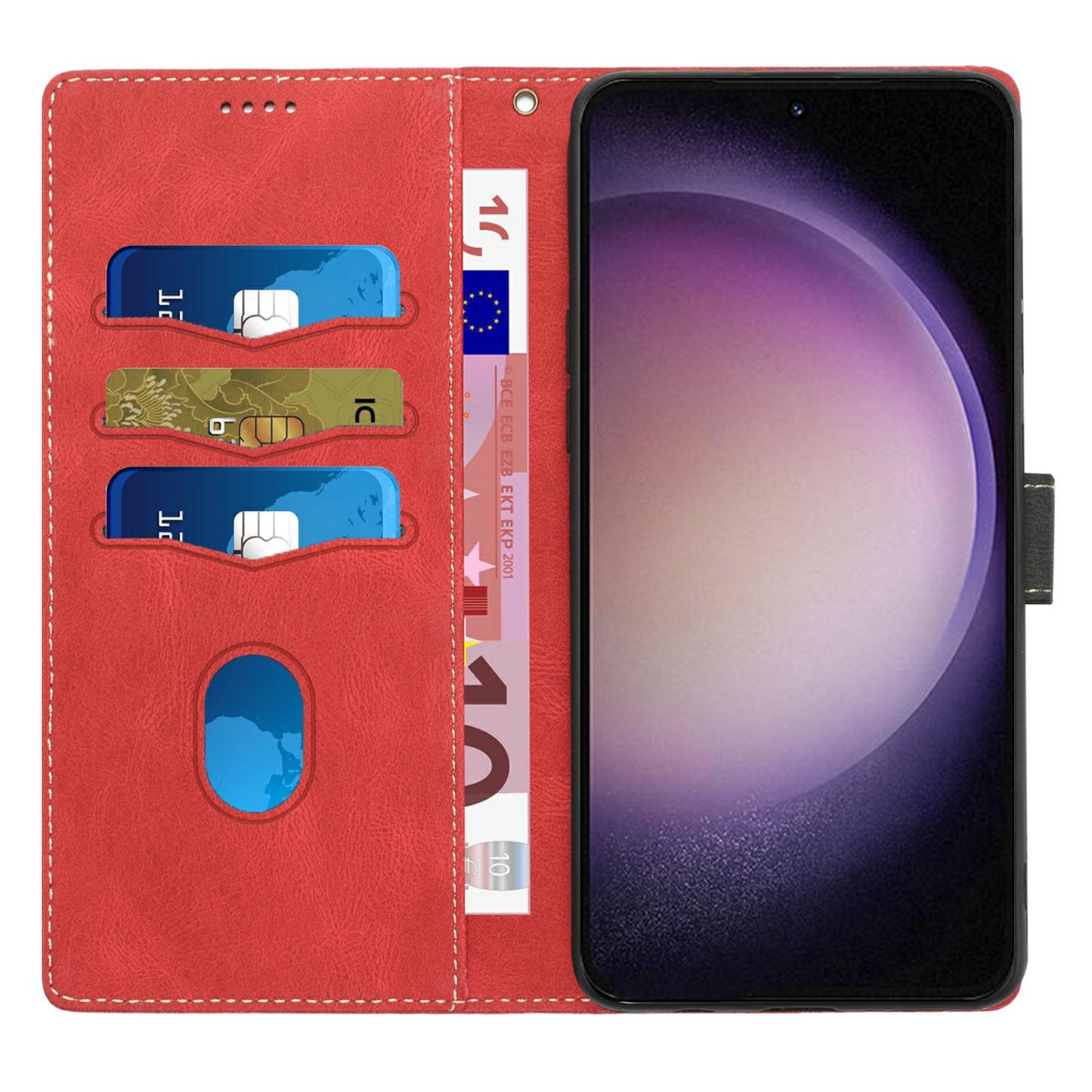 For Samsung Galaxy A06 Leather Case Grid Splicing Stand Wallet Phone Cover - Red