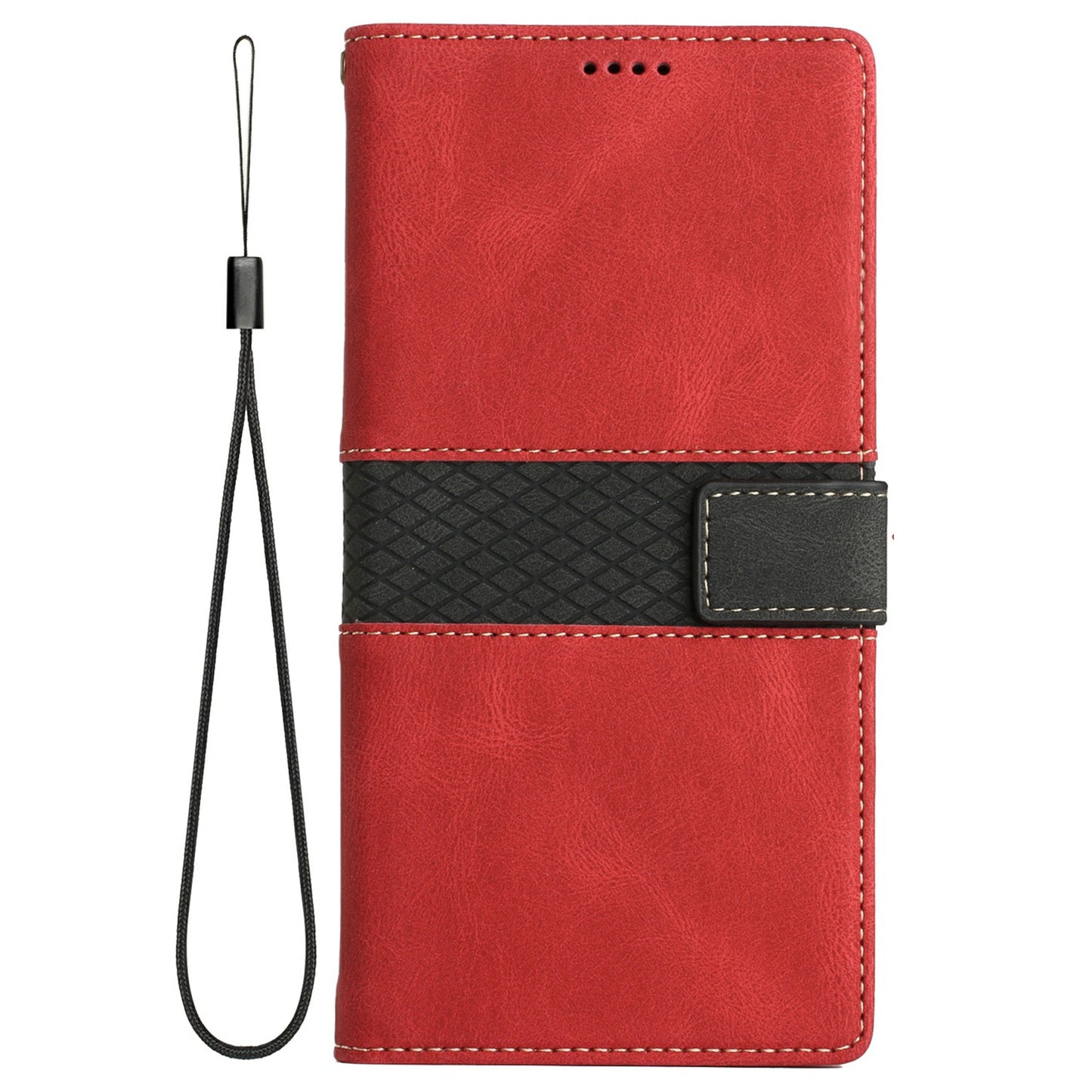 For Samsung Galaxy A06 Leather Case Grid Splicing Stand Wallet Phone Cover - Red