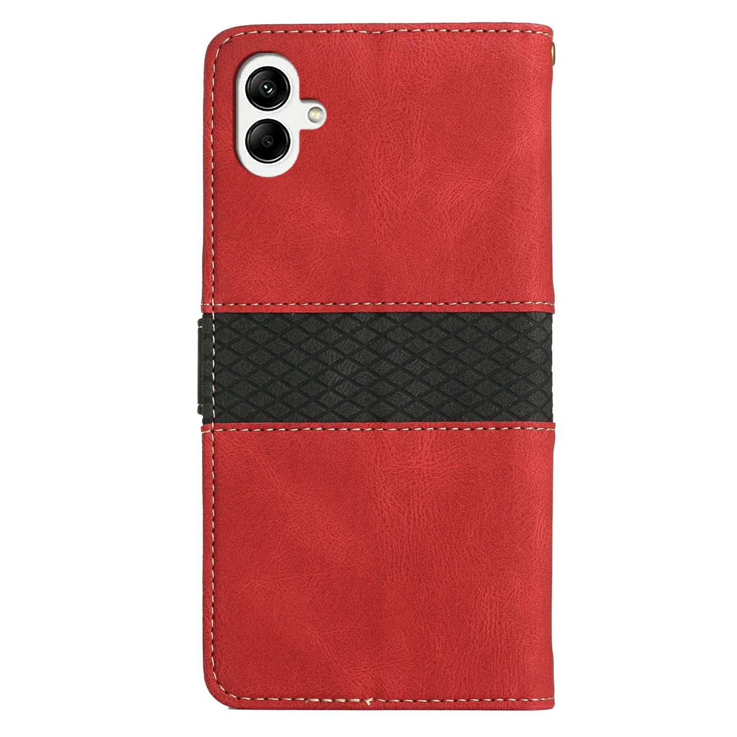 For Samsung Galaxy A06 Leather Case Grid Splicing Stand Wallet Phone Cover - Red