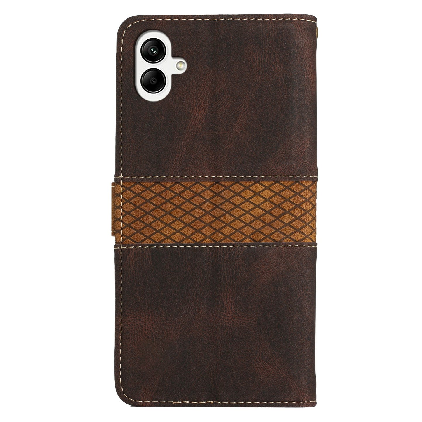 For Samsung Galaxy A06 Leather Case Grid Splicing Stand Wallet Phone Cover - Brown