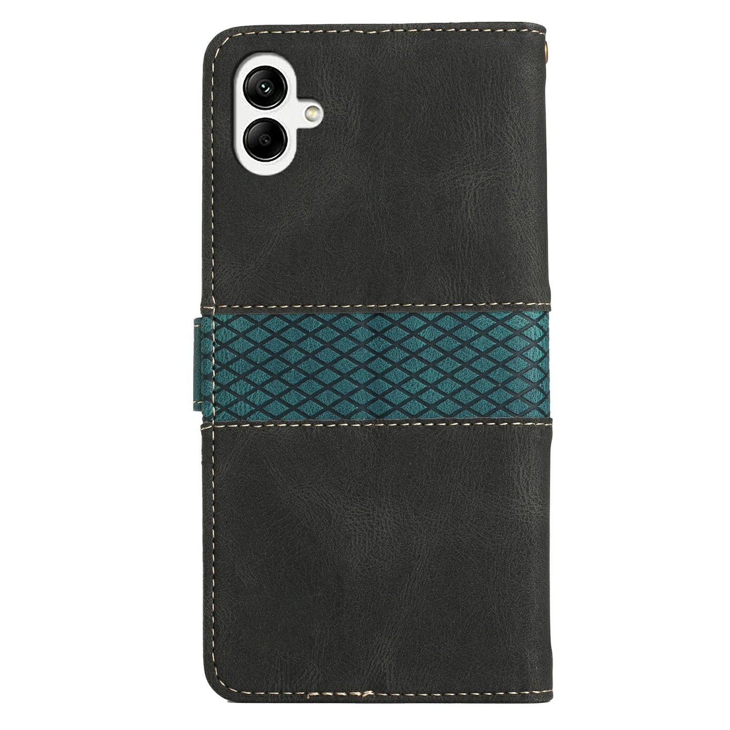 For Samsung Galaxy A06 Leather Case Grid Splicing Stand Wallet Phone Cover - Black