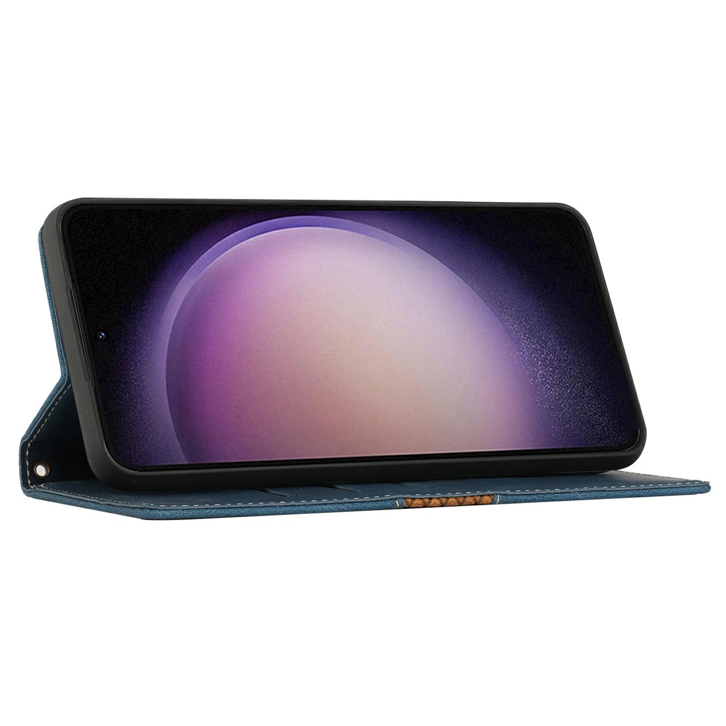 For Samsung Galaxy A06 Leather Case Grid Splicing Stand Wallet Phone Cover - Blue