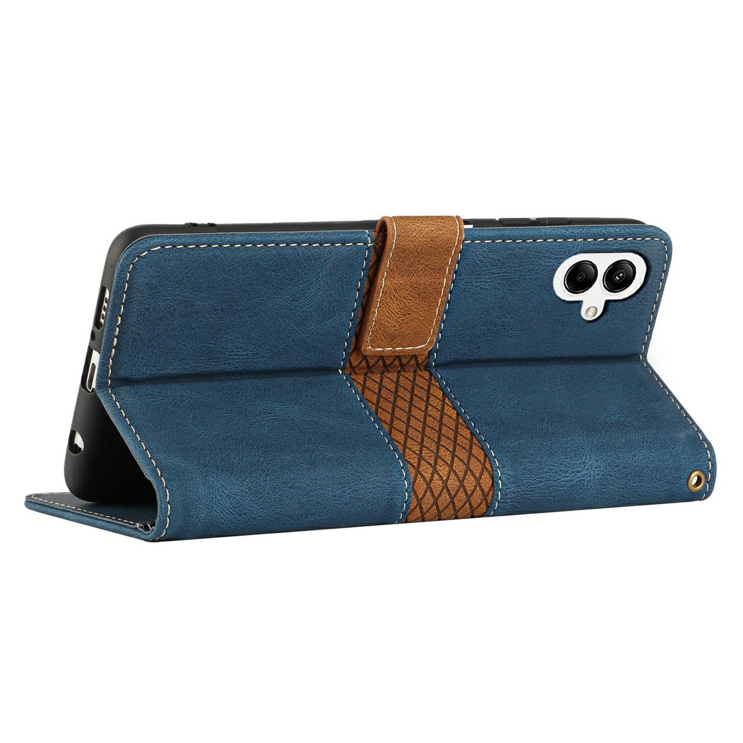 For Samsung Galaxy A06 Leather Case Grid Splicing Stand Wallet Phone Cover - Blue