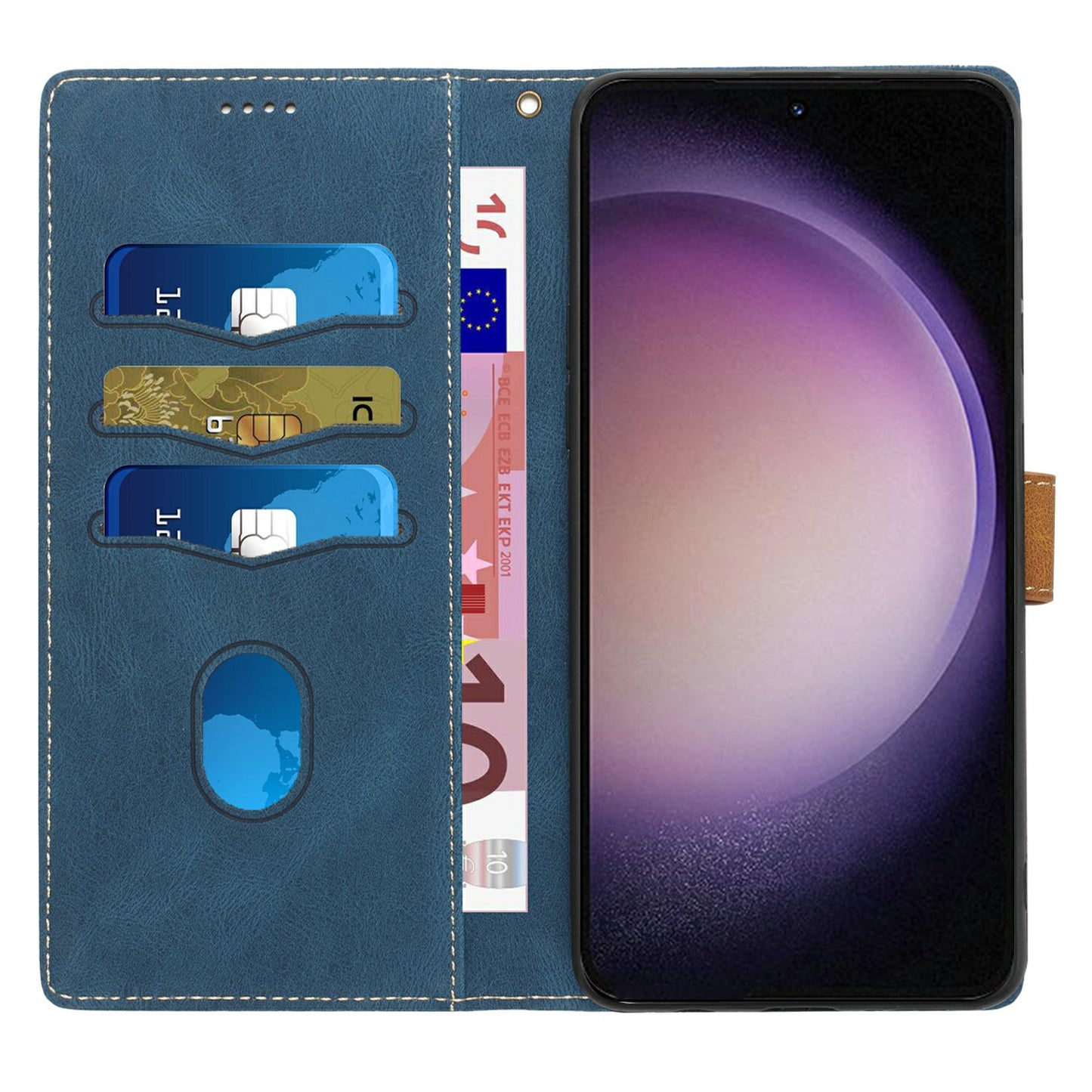 For Samsung Galaxy A06 Leather Case Grid Splicing Stand Wallet Phone Cover - Blue