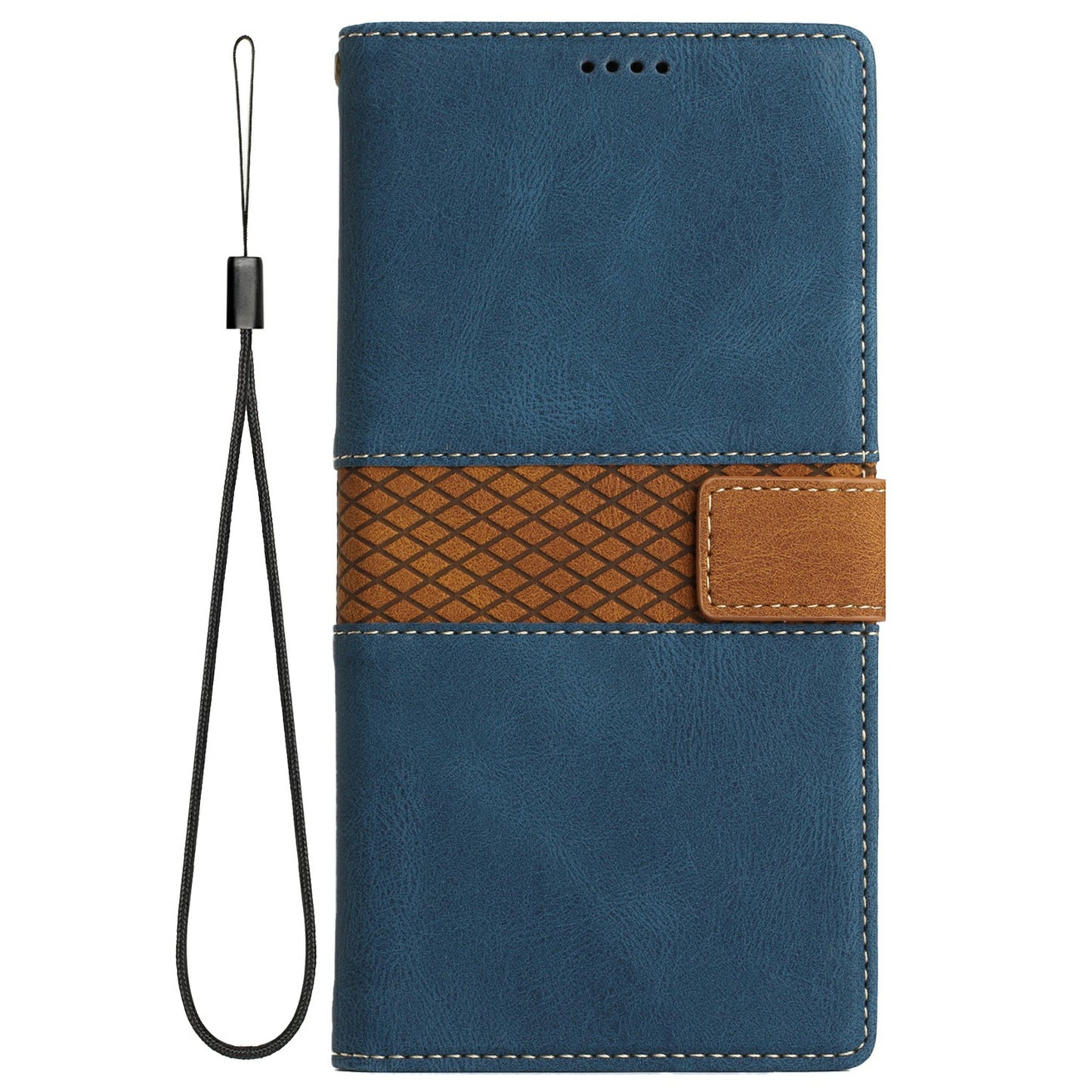 For Samsung Galaxy A06 Leather Case Grid Splicing Stand Wallet Phone Cover - Blue