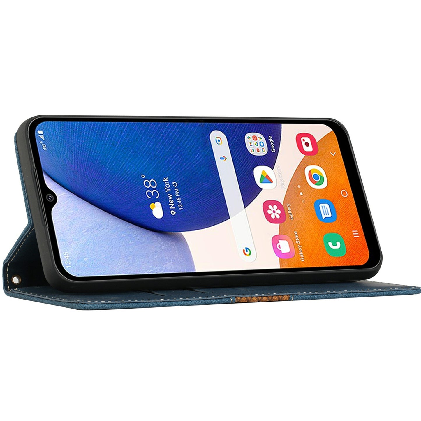 For Samsung Galaxy A16 5G / A16 4G Leather Case Grid Splicing Stand Wallet Phone Cover - Blue