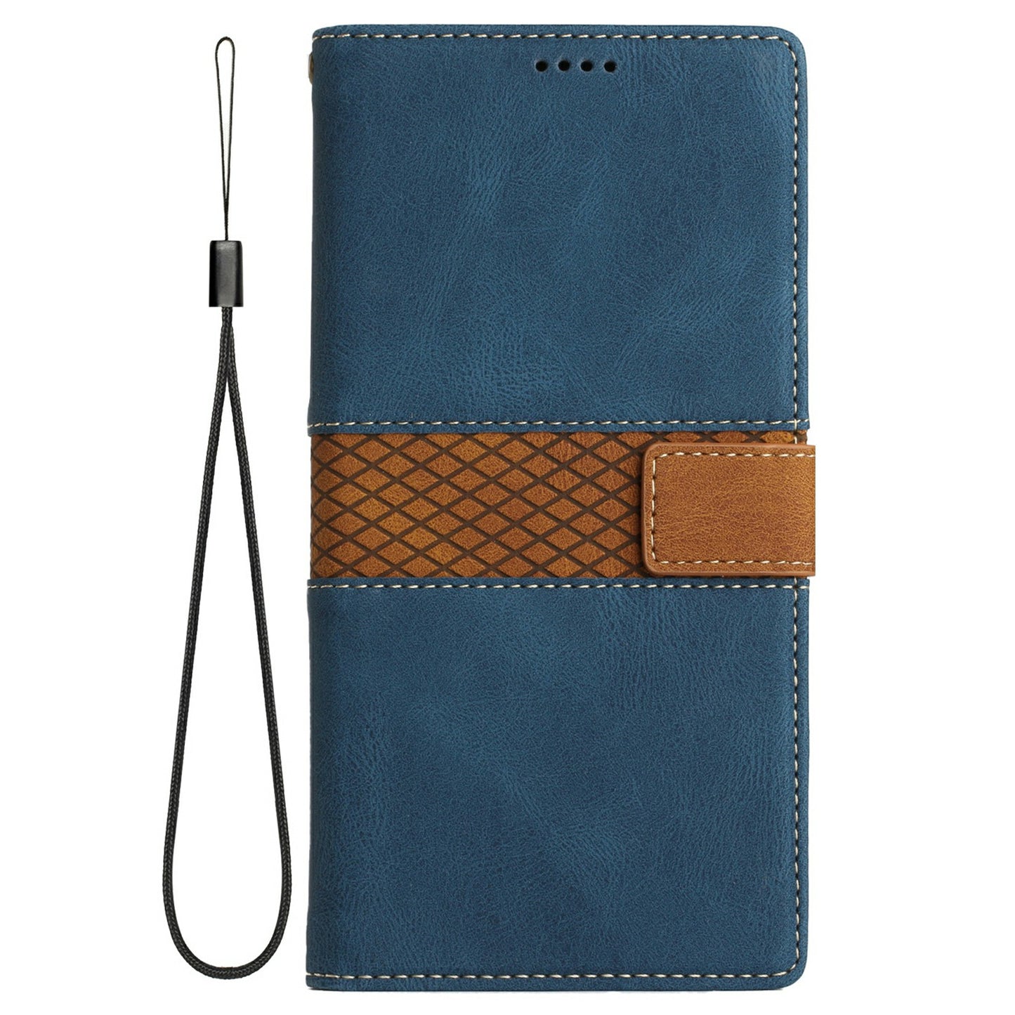For Samsung Galaxy A16 5G / A16 4G Leather Case Grid Splicing Stand Wallet Phone Cover - Blue
