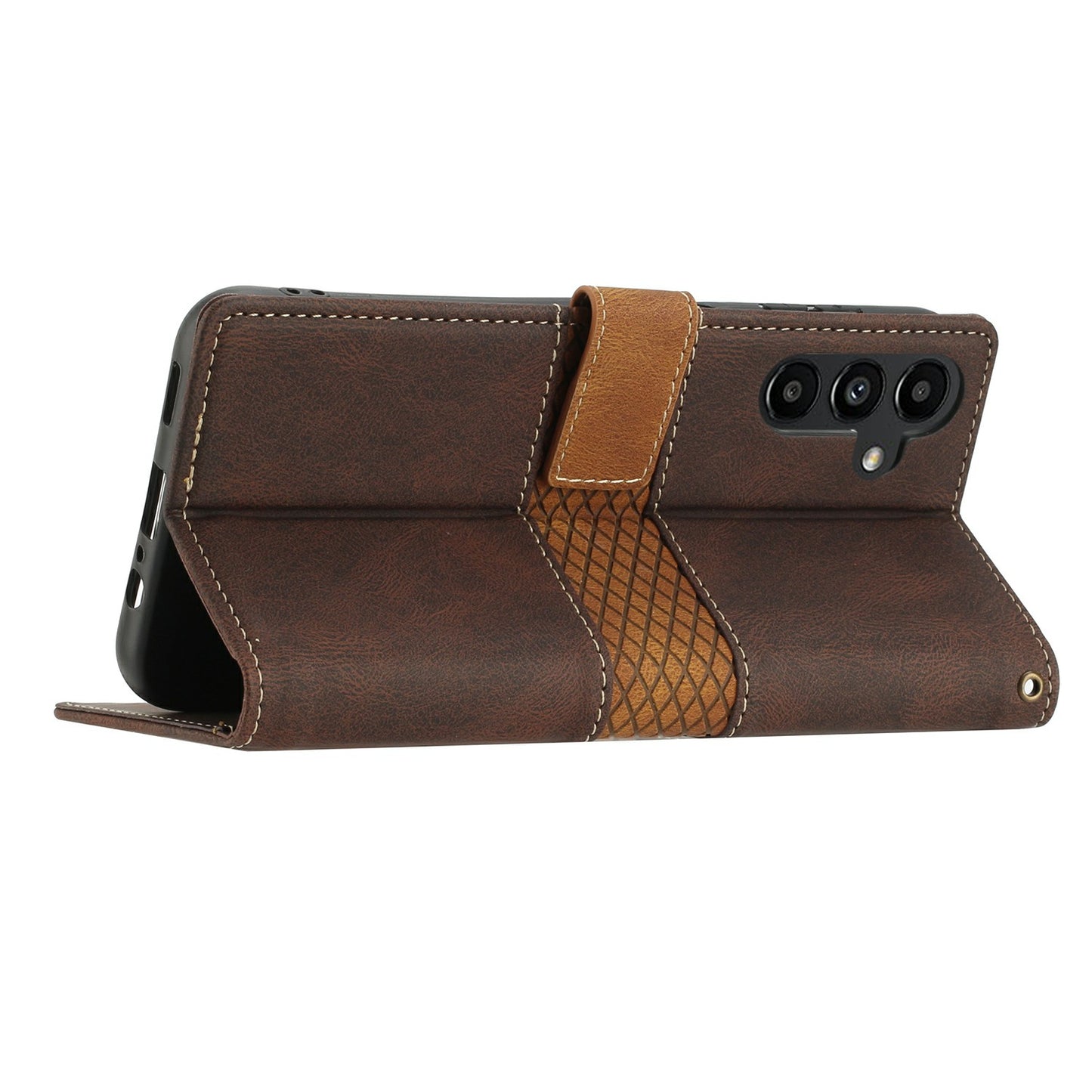 For Samsung Galaxy A16 5G / A16 4G Leather Case Grid Splicing Stand Wallet Phone Cover - Brown