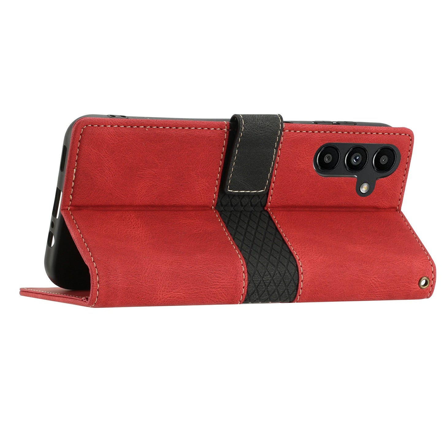 For Samsung Galaxy A16 5G / A16 4G Leather Case Grid Splicing Stand Wallet Phone Cover - Red