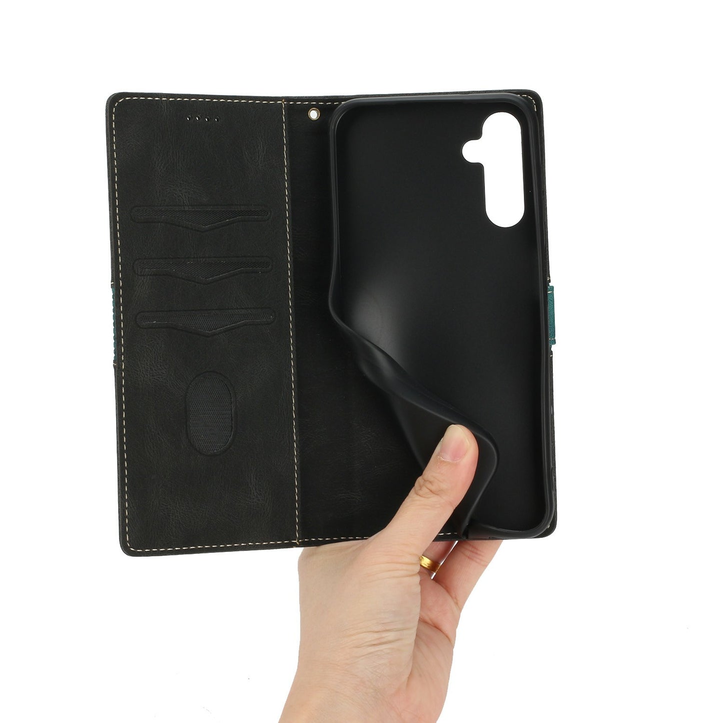 For Samsung Galaxy A16 5G / A16 4G Leather Case Grid Splicing Stand Wallet Phone Cover - Black