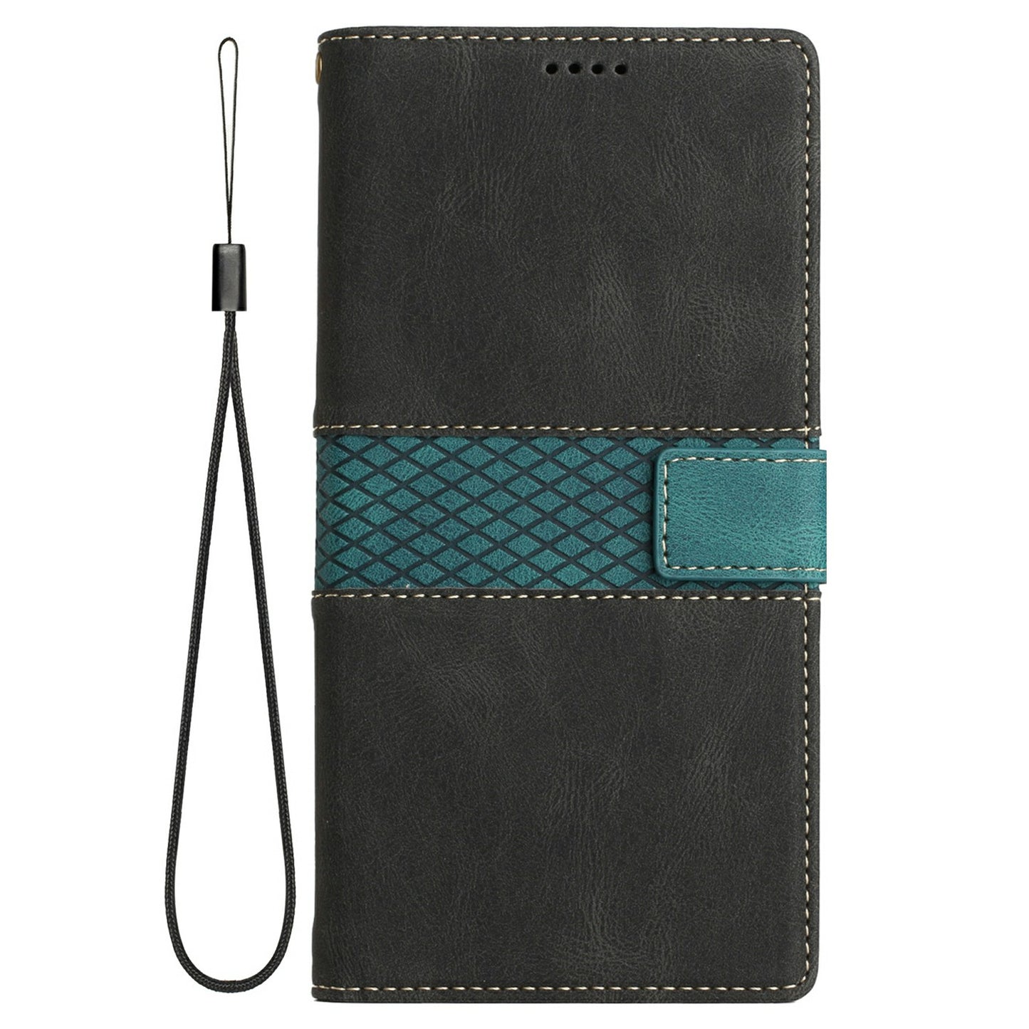 For Samsung Galaxy A16 5G / A16 4G Leather Case Grid Splicing Stand Wallet Phone Cover - Black