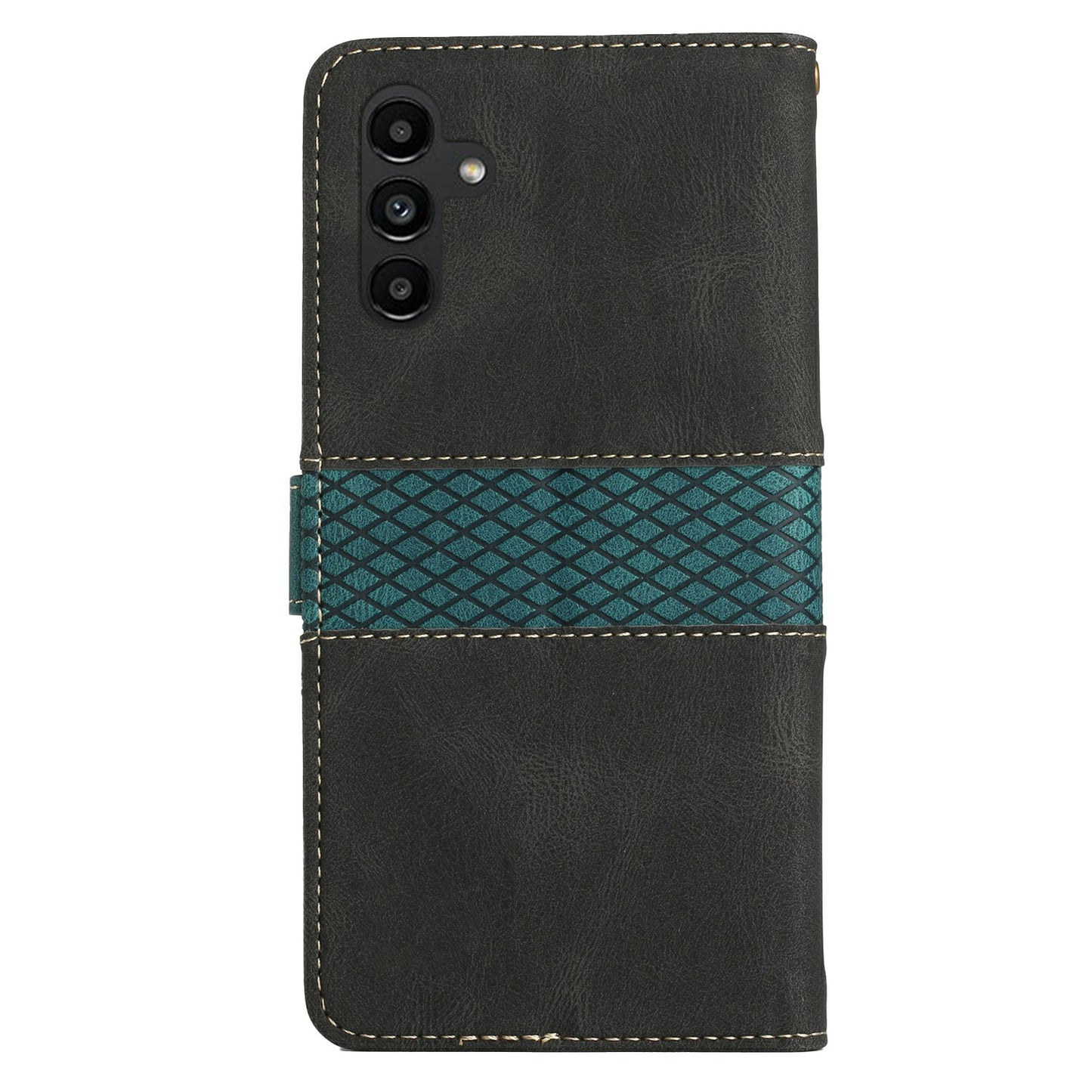 For Samsung Galaxy A16 5G / A16 4G Leather Case Grid Splicing Stand Wallet Phone Cover - Black