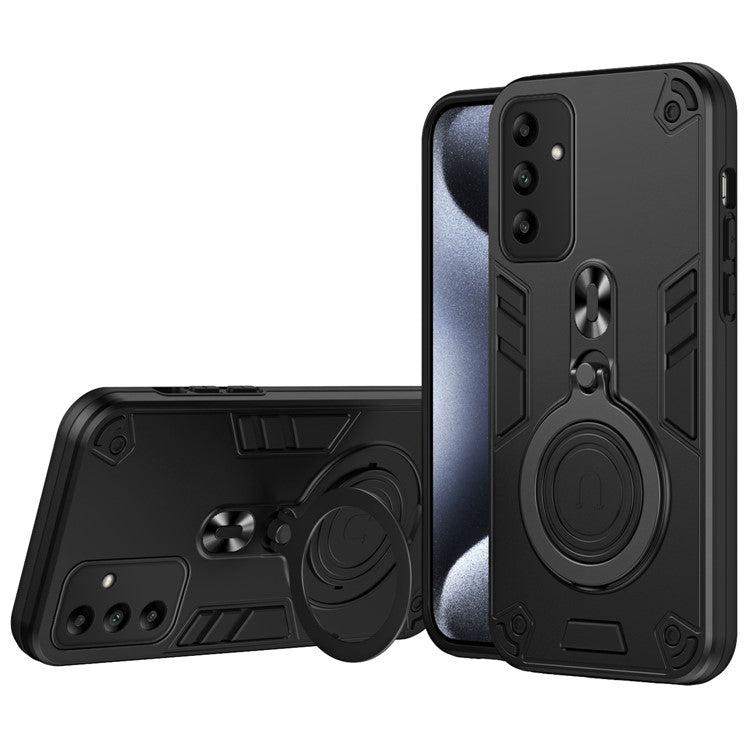 For Samsung Galaxy A05s 4G Case Rotatable Kickstand PC+TPU Drop Protection Phone Cover - Black