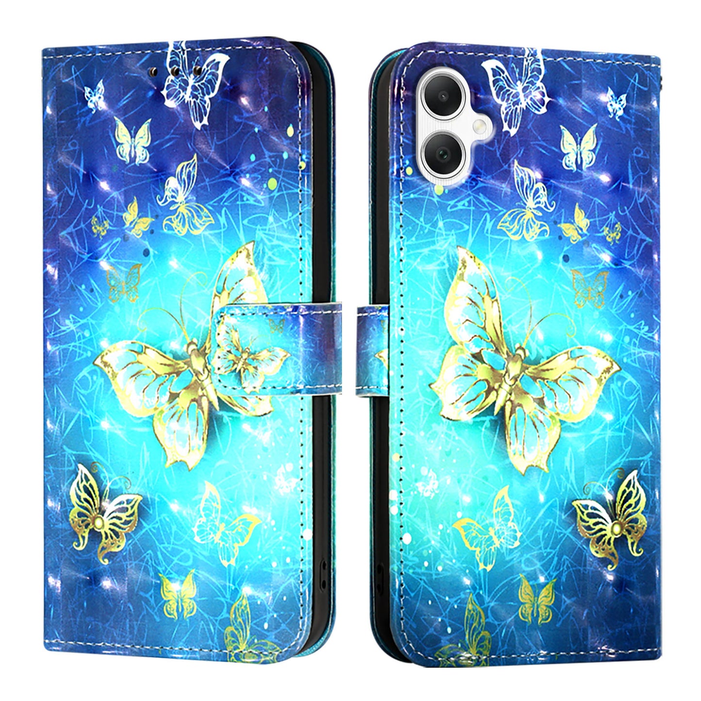For Samsung Galaxy A06 Leather Case YB Pattern Printing Leather Series-2 Pattern Printing Wallet Stand Cover - Golden Butterflies