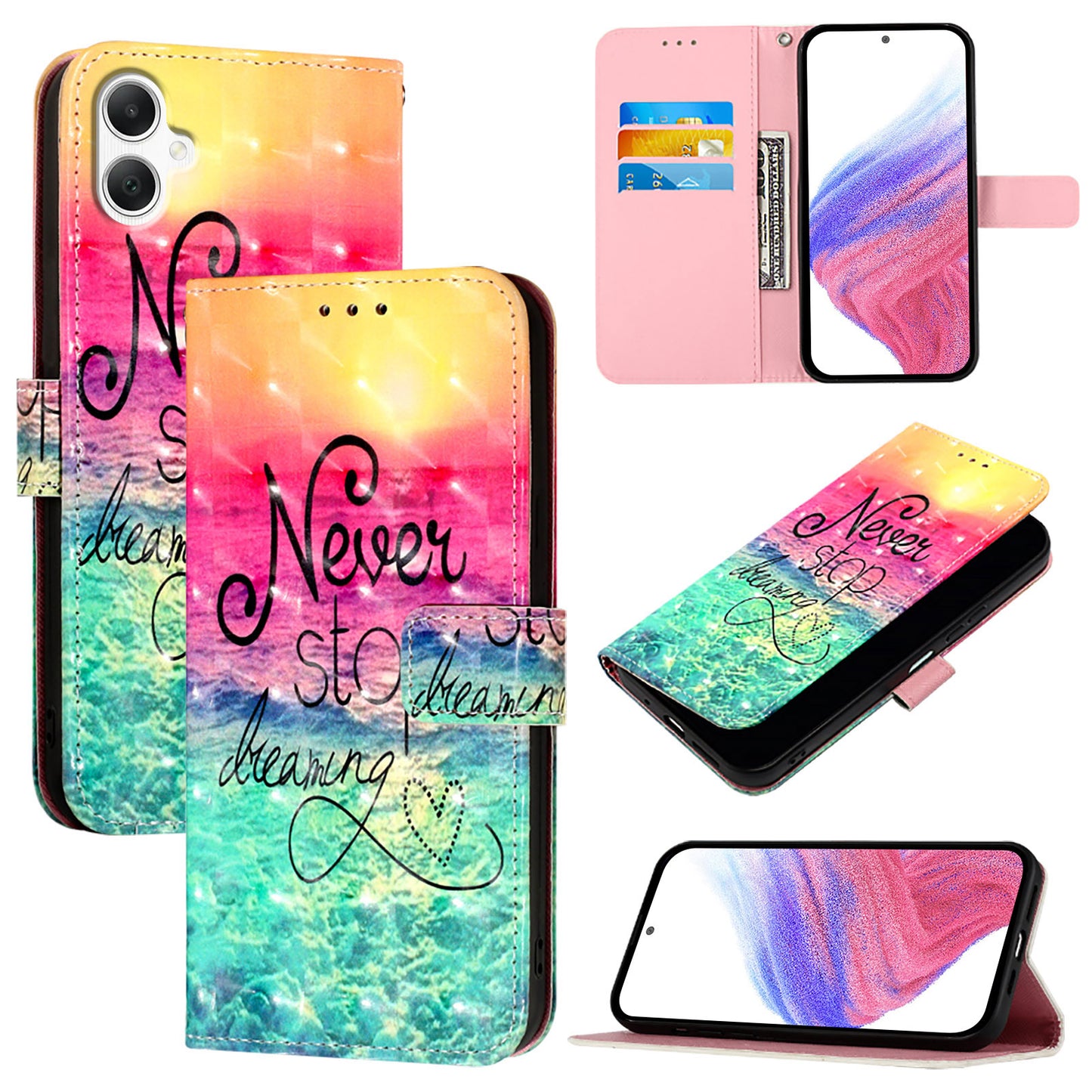 For Samsung Galaxy A06 Leather Case YB Pattern Printing Leather Series-2 Pattern Printing Wallet Stand Cover - Never Stop Dreaming