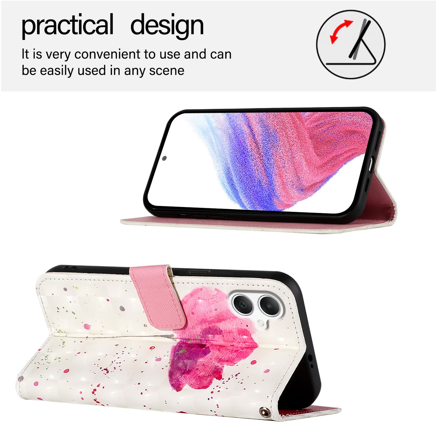 For Samsung Galaxy A06 Leather Case YB Pattern Printing Leather Series-2 Pattern Printing Wallet Stand Cover - Flower