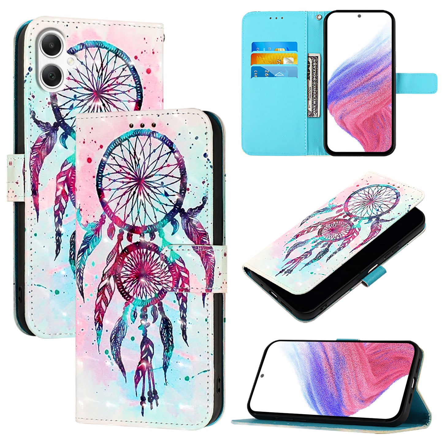 For Samsung Galaxy A06 Leather Case YB Pattern Printing Leather Series-2 Pattern Printing Wallet Stand Cover - Colorful Wind Chime