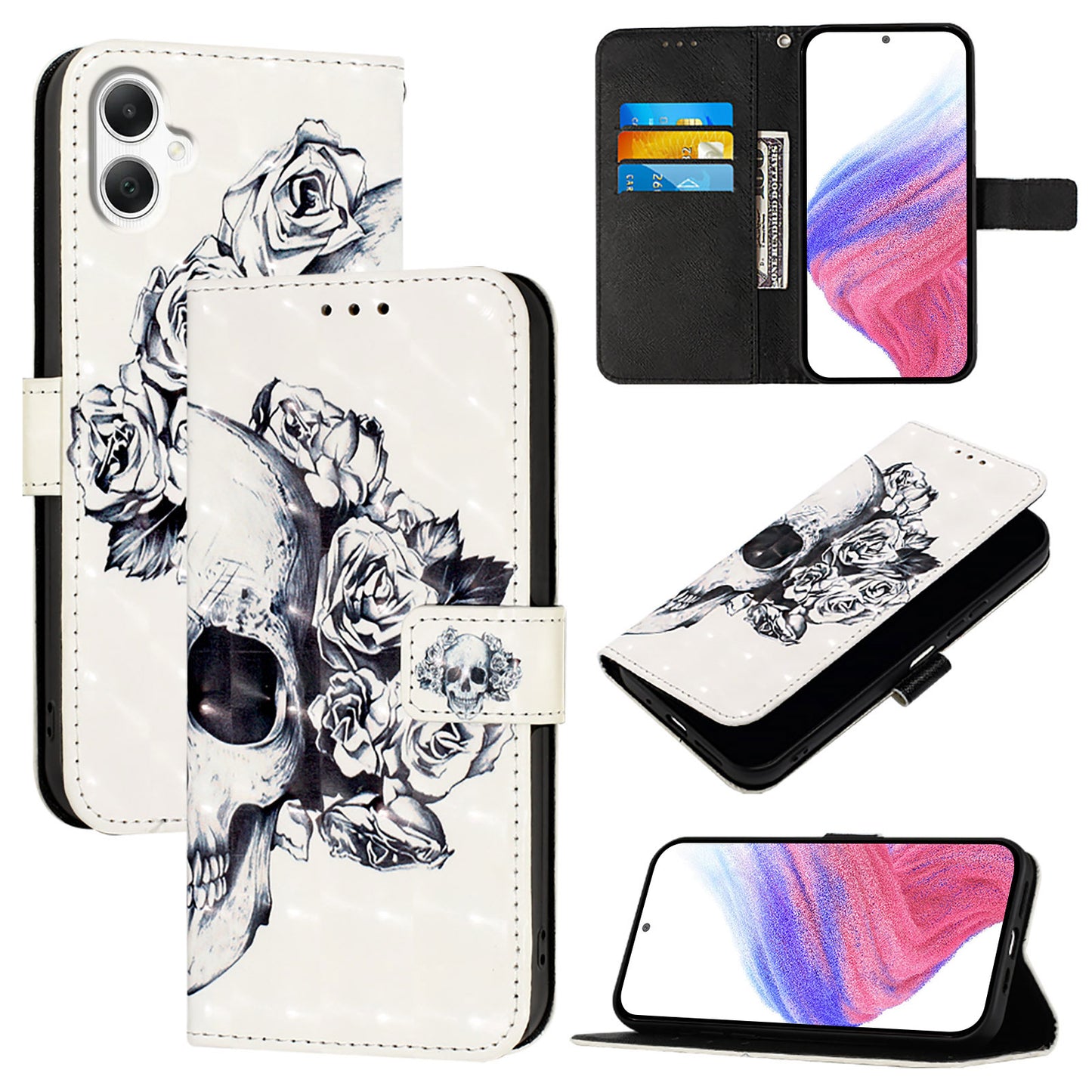 For Samsung Galaxy A06 Leather Case YB Pattern Printing Leather Series-2 Pattern Printing Wallet Stand Cover - Skull