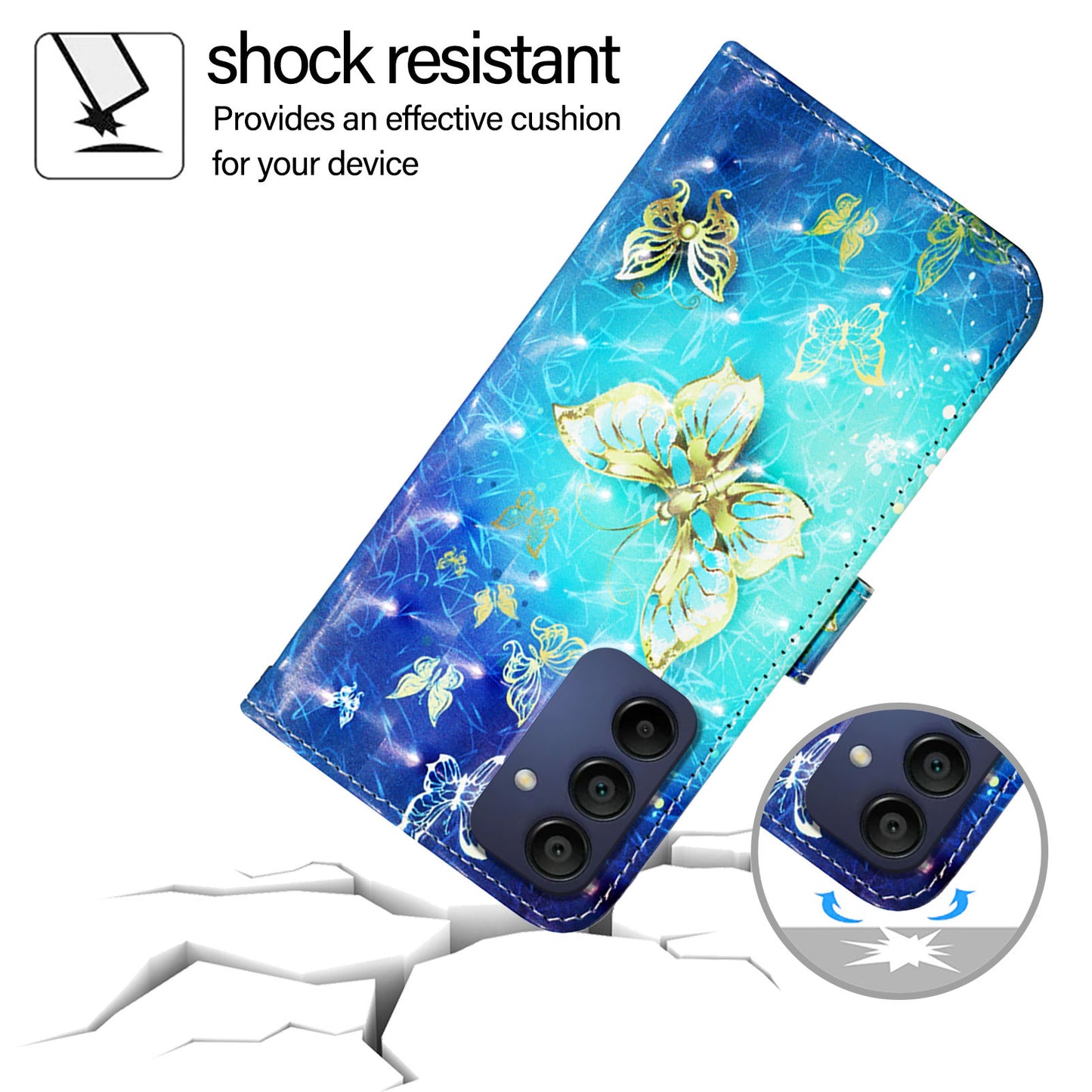 For Samsung Galaxy A16 5G / A16 4G Leather Case YB Pattern Printing Leather Series-2 Pattern Printing Wallet Stand Cover - Golden Butterflies