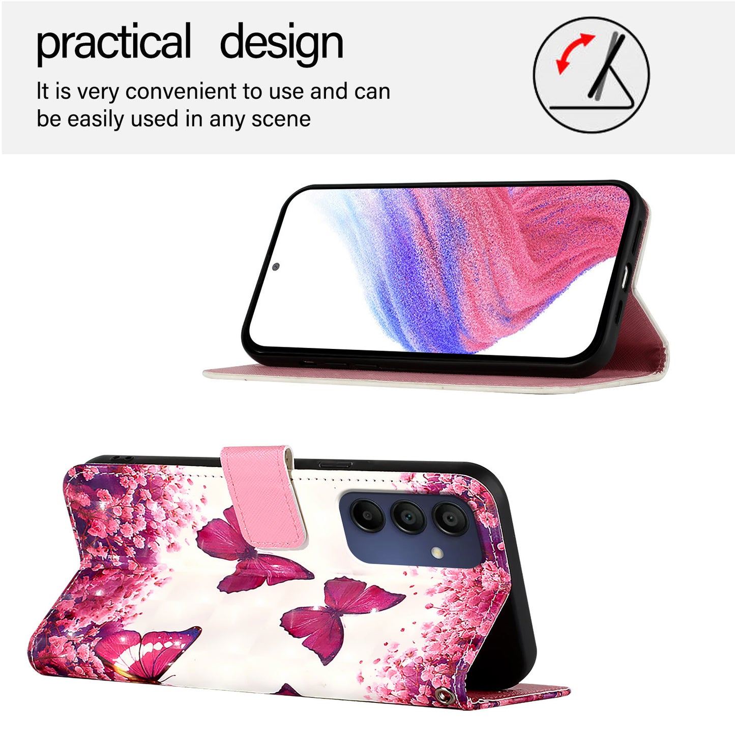 For Samsung Galaxy A16 5G / A16 4G Leather Case YB Pattern Printing Leather Series-2 Pattern Printing Wallet Stand Cover - Rose Butterflies